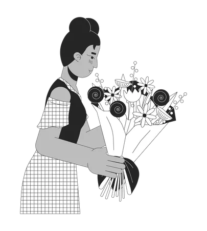 Jeune femme noire obtenant un bouquet  Illustration