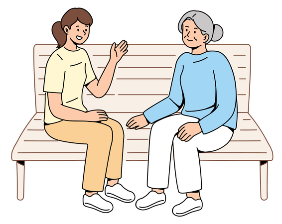 Jeune femme parlant avec une femme âgée  Illustration
