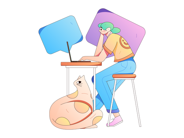 Jeune femme parlant en ligne à l'aide d'un ordinateur portable  Illustration
