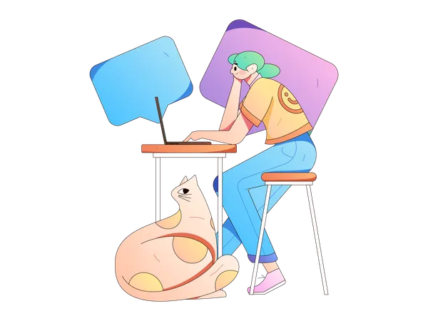 Jeune femme parlant en ligne à l'aide d'un ordinateur portable  Illustration