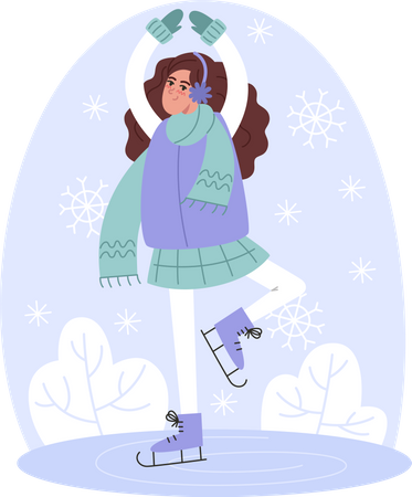 Jeune femme patinant en hiver  Illustration