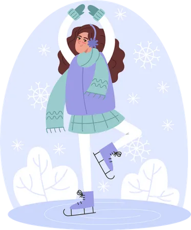 Jeune femme patinant en hiver  Illustration