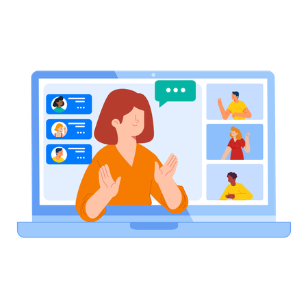 Une jeune femme participe à un webinaire sur les affaires  Illustration