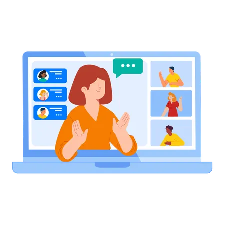 Une jeune femme participe à un webinaire sur les affaires  Illustration