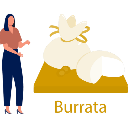 Jeune femme présentant du fromage burrata  Illustration