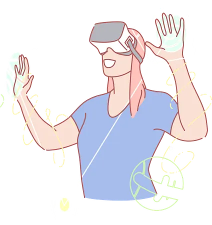Jeune femme appréciant le monde virtuel à l'aide de lunettes vr  Illustration