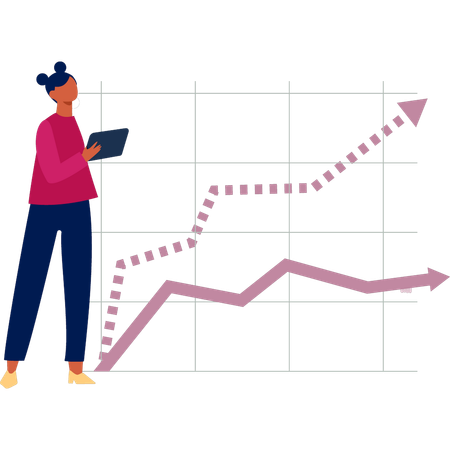 Jeune femme à la recherche d'une croissance d'entreprise  Illustration