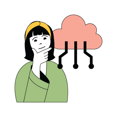 Jeune femme pensant à la connexion au cloud  Illustration