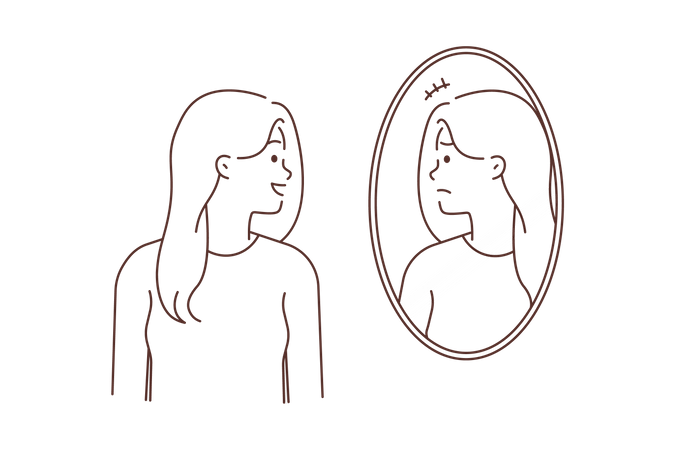 Jeune femme regardant dans le miroir  Illustration