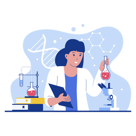 Jeune femme scientifique travaillant en laboratoire  Illustration