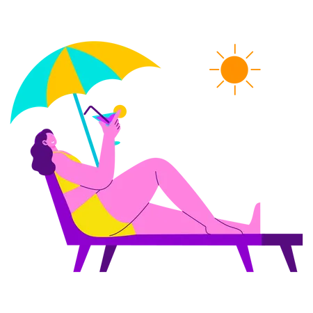 Jeune femme se détendre sur la plage  Illustration