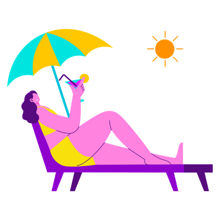 Jeune femme se détendre sur la plage  Illustration