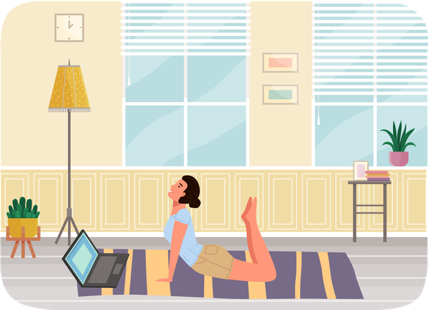 Jeune femme s'entraînant à faire des exercices à la maison  Illustration