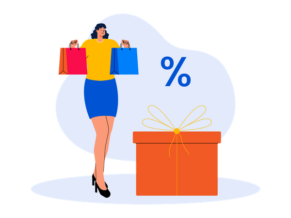 Jeune femme faisant du shopping pendant la vente du cyber lundi  Illustration