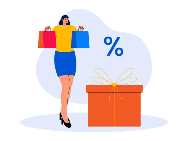 Jeune femme faisant du shopping pendant la vente du cyber lundi  Illustration