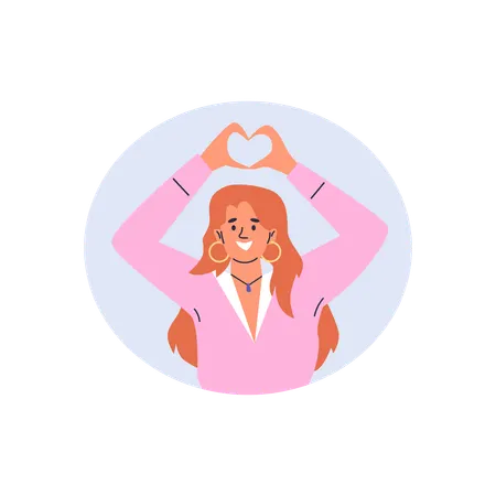 Jeune femme souriante joignant les mains au-dessus de la tête en forme de cœur  Illustration