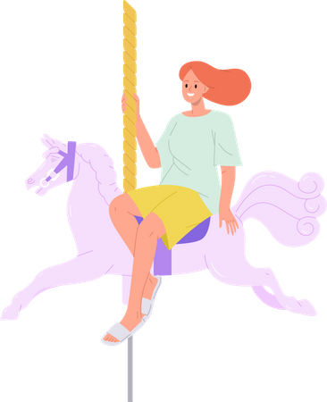 Jeune femme souriante, équitation, cheval, carrousel  Illustration