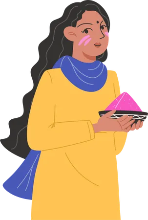 Jeune femme tenant une plaque de couleur  Illustration