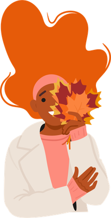 Jeune femme tenant des feuilles d'automne vibrantes  Illustration