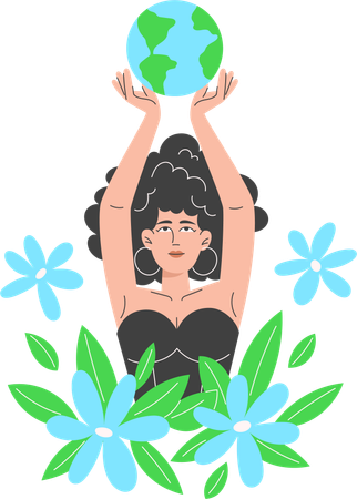 Jeune femme tenant la Terre au-dessus de sa tête  Illustration