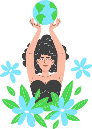Jeune femme tenant la Terre au-dessus de sa tête  Illustration