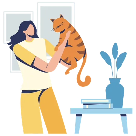 Jeune femme tenant un chat  Illustration