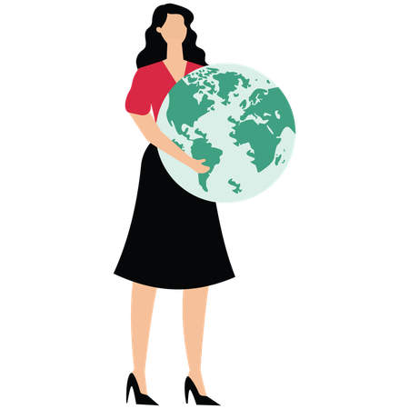Jeune femme tenant un globe tout en prenant soin de la planète  Illustration