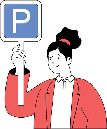 Jeune femme tenant un panneau de signalisation de stationnement  Illustration