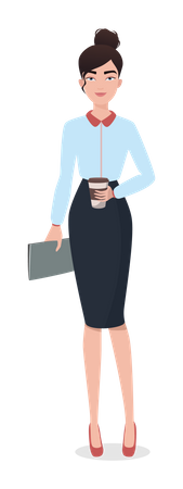 Jeune femme tenant une tasse de café  Illustration