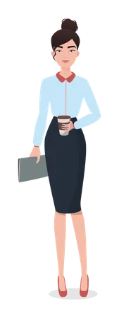 Jeune femme tenant une tasse de café  Illustration