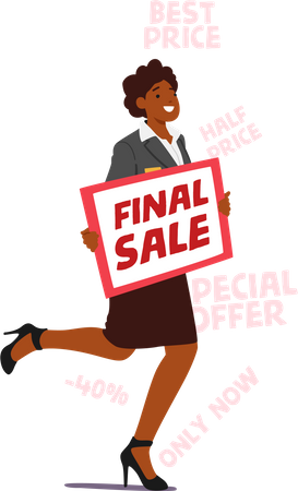 Jeune femme tenant le conseil de vente finale  Illustration