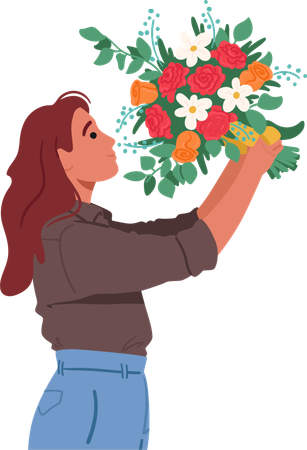 Jeune femme tient un bouquet  Illustration