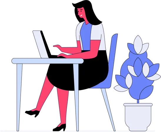 Jeune femme travaillant au bureau  Illustration