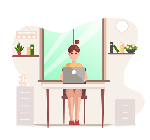 Jeune femme travaillant au bureau  Illustration