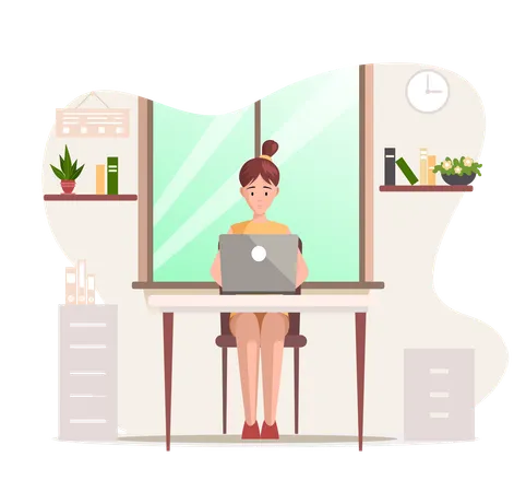 Jeune femme travaillant au bureau  Illustration