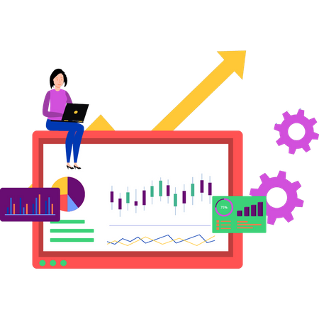 Jeune femme travaillant sur l'analyse graphique  Illustration