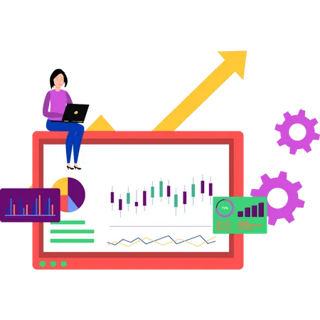 Jeune femme travaillant sur l'analyse graphique  Illustration