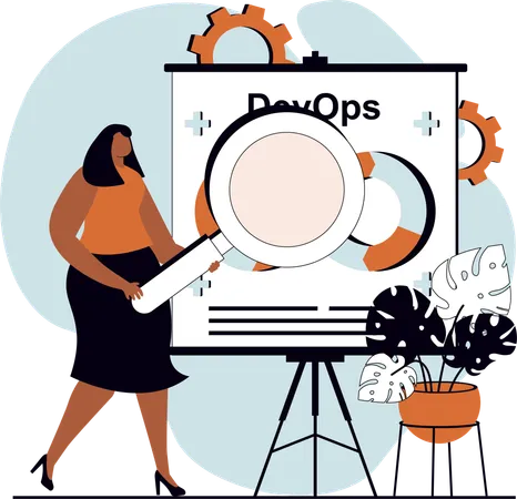 Jeune femme trouvant le code Devops  Illustration