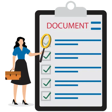 Une jeune femme trouve un document de liste de contrôle  Illustration