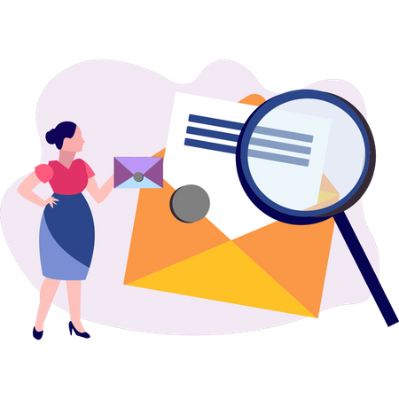 Une jeune femme trouve du courrier  Illustration