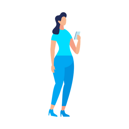 Jeune femme utilisant un smartphone en position debout  Illustration