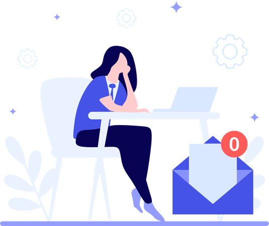 Une jeune femme vérifie son courrier alors qu'il n'y a pas de courrier sur son ordinateur portable  Illustration