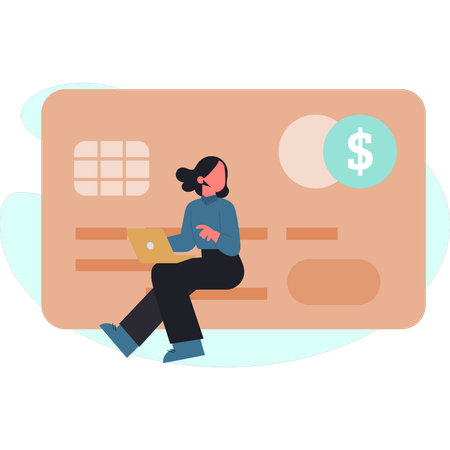 Une jeune femme vérifie sa carte de débit  Illustration
