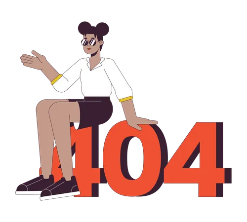 Jeune fille afro-américaine assise sur l'erreur 404  Illustration