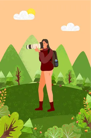 Jeune fille allant pour la photographie en plein air  Illustration