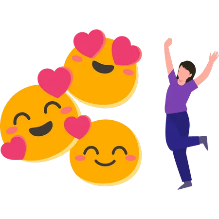 Jeune fille profitant de la journée emoji  Illustration