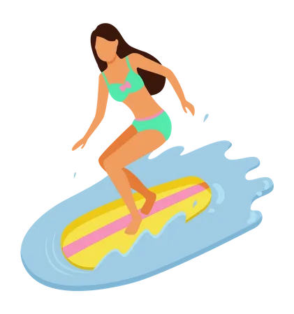 Jeune fille appréciant le surf  Illustration