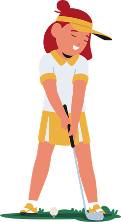 Une jeune fille déterminée et concentrée pratique son swing de golf  Illustration