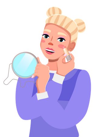 Jeune fille blonde se maquille  Illustration