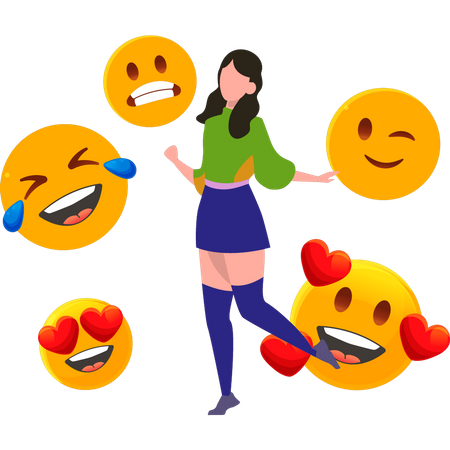 Jeune fille célébrant la Journée Emoji  Illustration